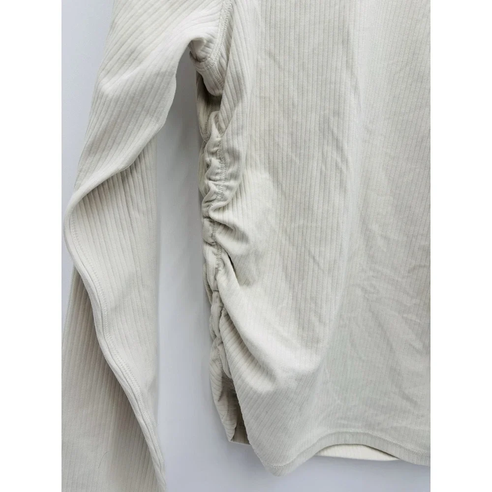 Lululemon Ribbed Ruched Side Long Sleeve Top Ivory Cream Fitted Women's